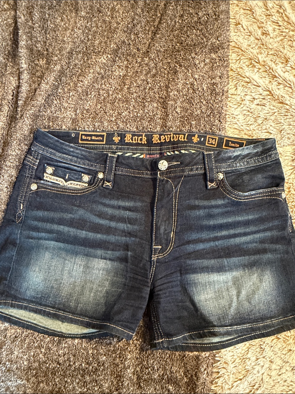 Women’s Size 34 Rock Revival Dark Blue Washed Denim Cutoff Shorts